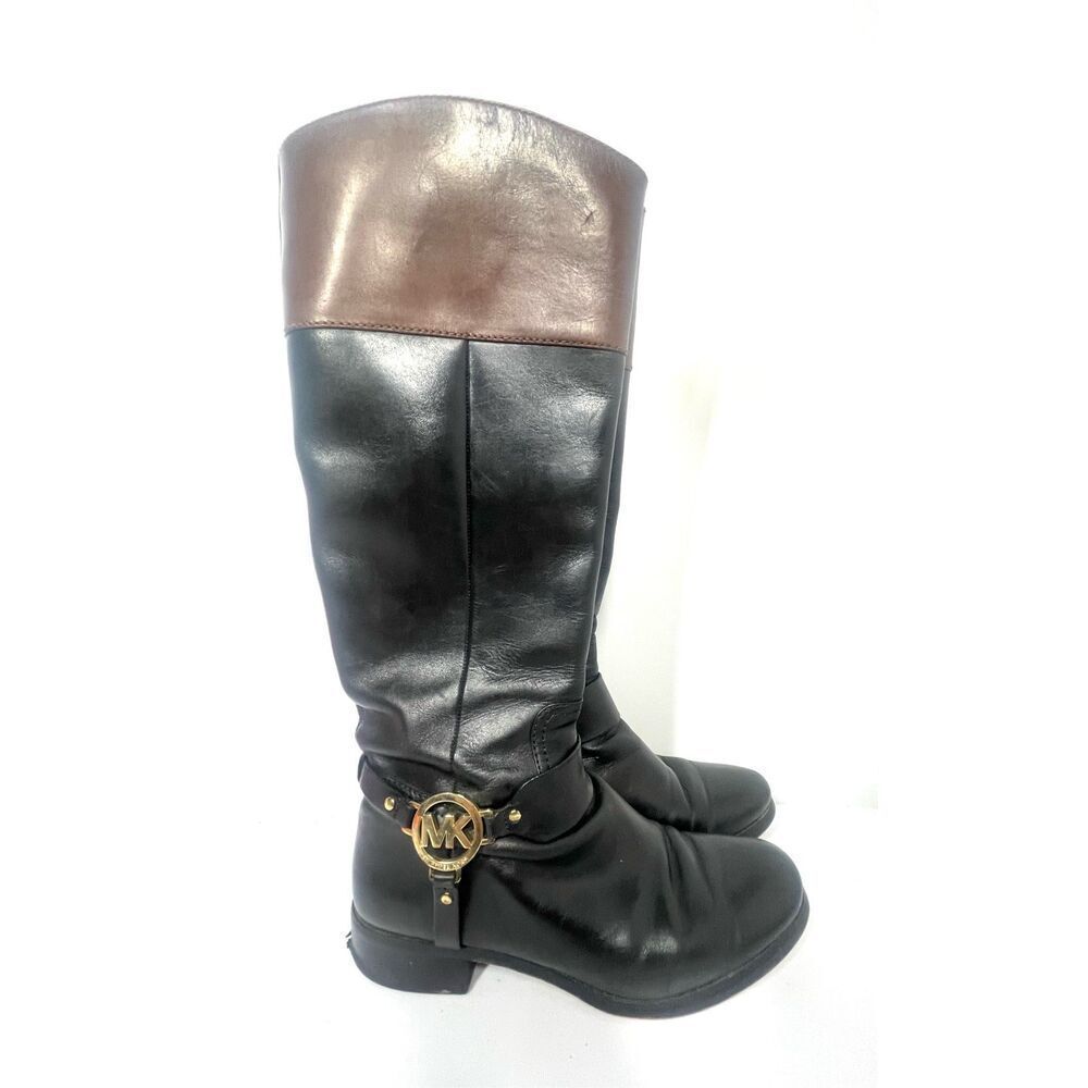 Michael Kors Tall Two Tone Brown Black Leather Riding Boots Women Size 8
